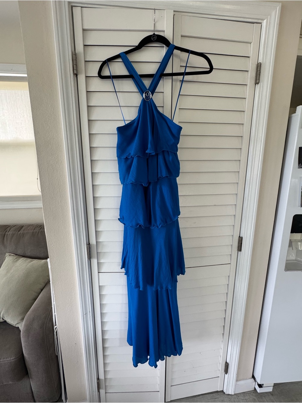 Zara Tiered Blue Halter Maxi Dress